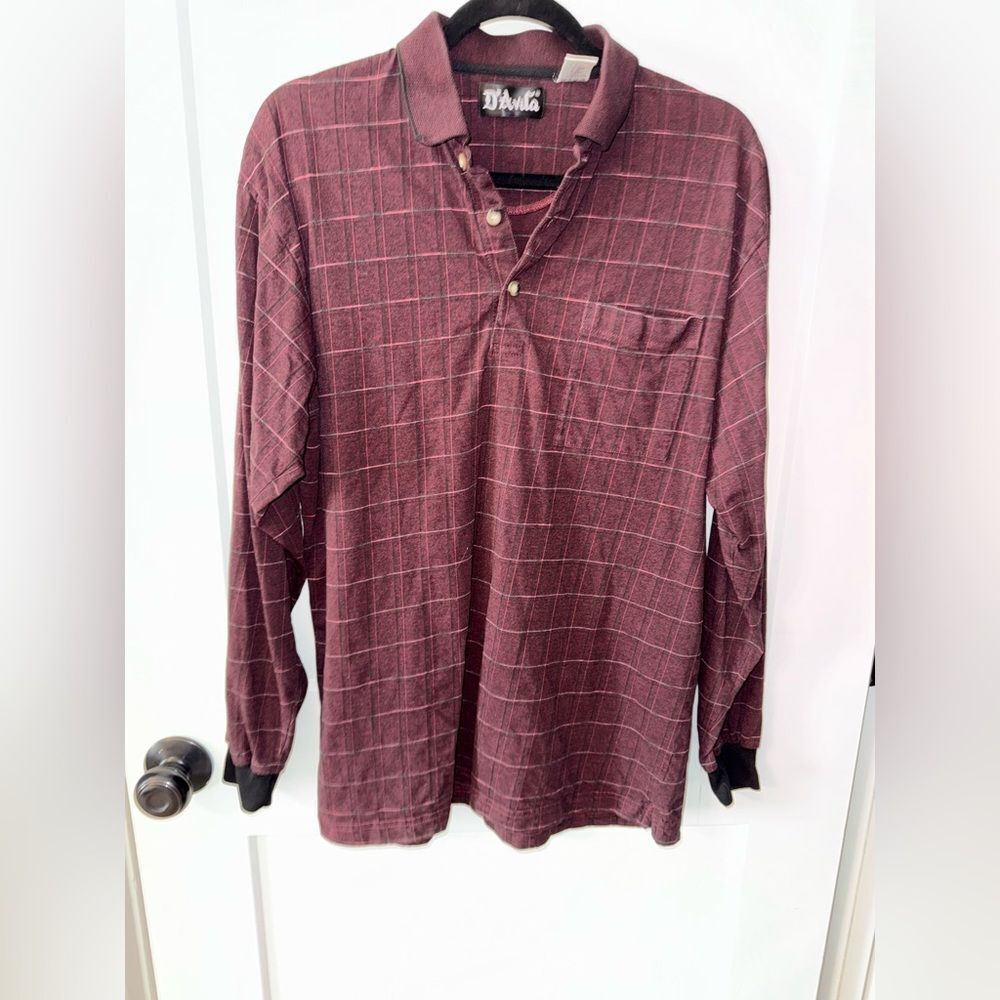 Burgundy Windowpane Casual Button Down Shirt Soft Cotton